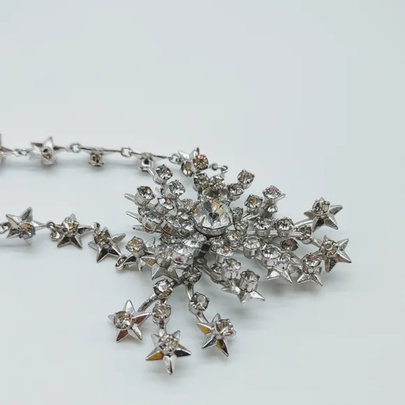 Vintage Silver Tone Rhinestone Statement Necklace - Picture 7 of 11